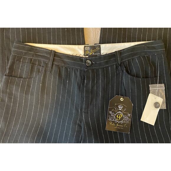 Vtg NWT Deadstock Polo Ralph Lauren Sz 10 Linen Blk Pinstripe Wide Leg Cuff Pnts - Picture 5 of 9